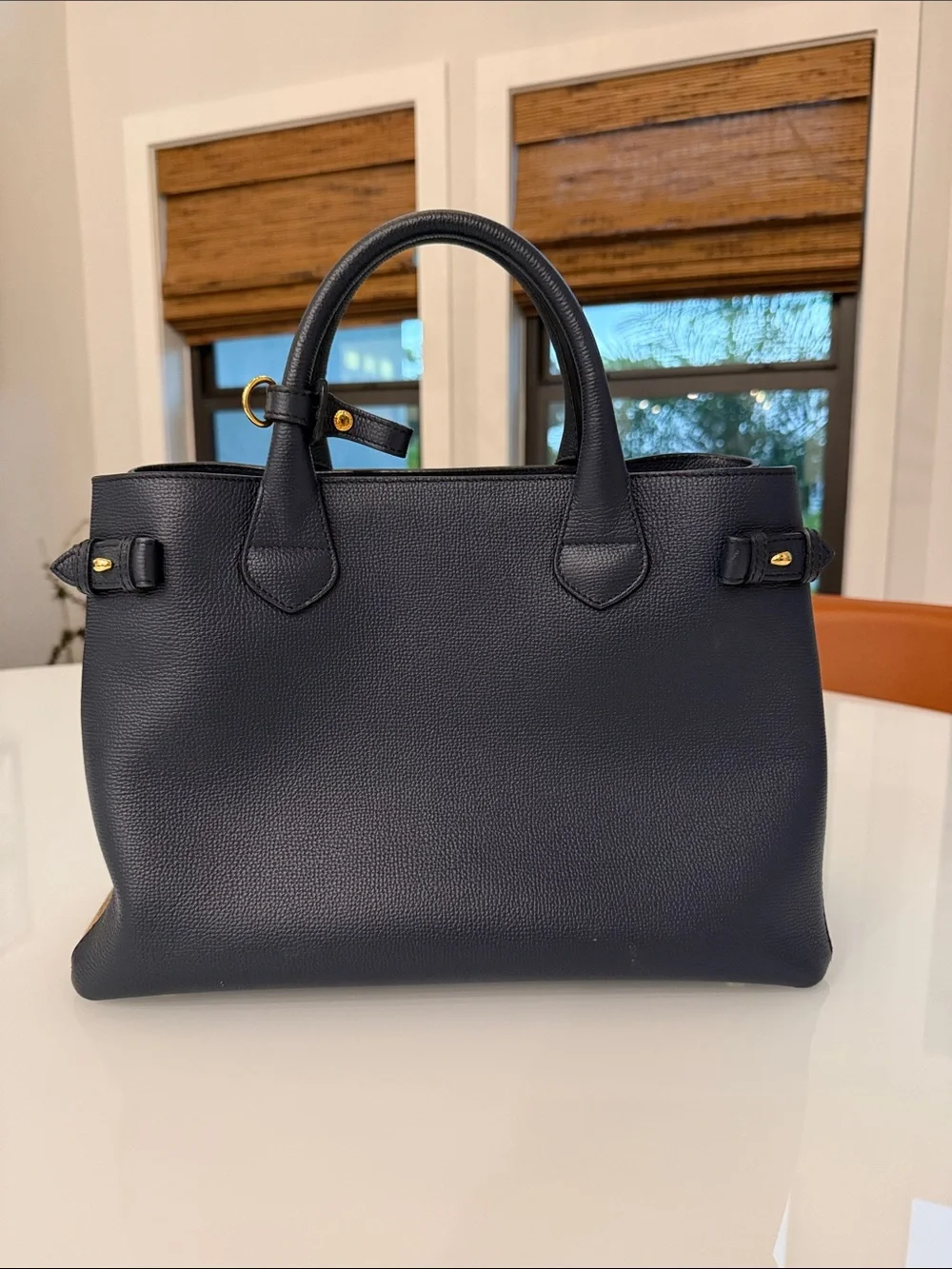 Burberry Navy Pebbled Leather Structured Top-Handle Tote - Picture 2 of 7